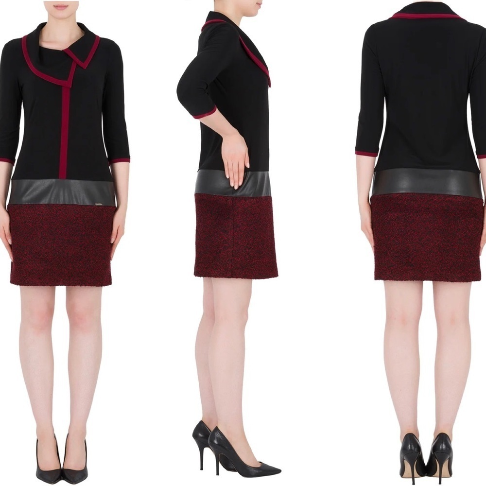Joseph Ribkoff Black-Red-Cranberry faux leather Tunic-Dress Sz 4